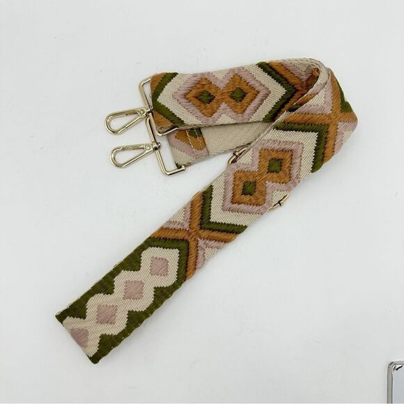 Guitar Strap for Purse Bag Green and Orange Boho Geometric‎ Embroidery - Picture 2 of 7